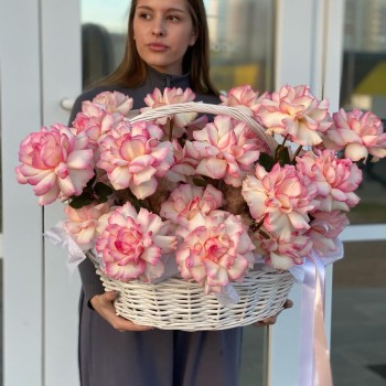Роскошная корзина из французской розы и стафажа из картадерии