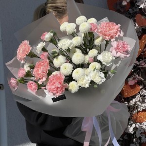 Супер стойкий букет в эко-стиле Bloom room, хризантема, диантус