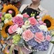 Яркая дофаминовая корзина для учителя Bloom room, гортензия, роза, подсолнух