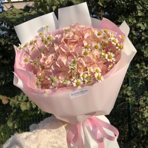 Букет с нежной розовой гортензией и ромашками Bloom Room
