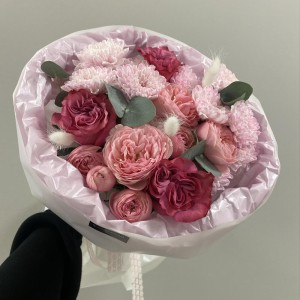 Малиновый букет Bloom room, Роза, хризантема