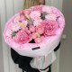 Малиновый букет  Bloom room, пион, пионовидная кустовая роза, хризантема, лагурус сухоцвет