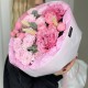 Малиновый букет  Bloom room, пион, пионовидная кустовая роза, хризантема, лагурус сухоцвет
