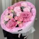 Малиновый букет  Bloom room, пион, пионовидная кустовая роза, хризантема, лагурус сухоцвет