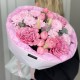 Малиновый букет  Bloom room, пион, пионовидная кустовая роза, хризантема, лагурус сухоцвет