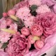Малиновый букет  Bloom room, пион, пионовидная кустовая роза, хризантема, лагурус сухоцвет