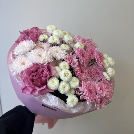 малиновый букет bloom room хризантема роза