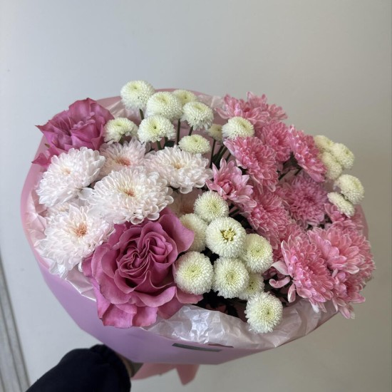 малиновый букет bloom room хризантема роза