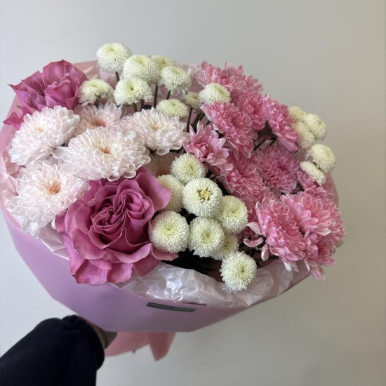 малиновый букет bloom room хризантема роза
