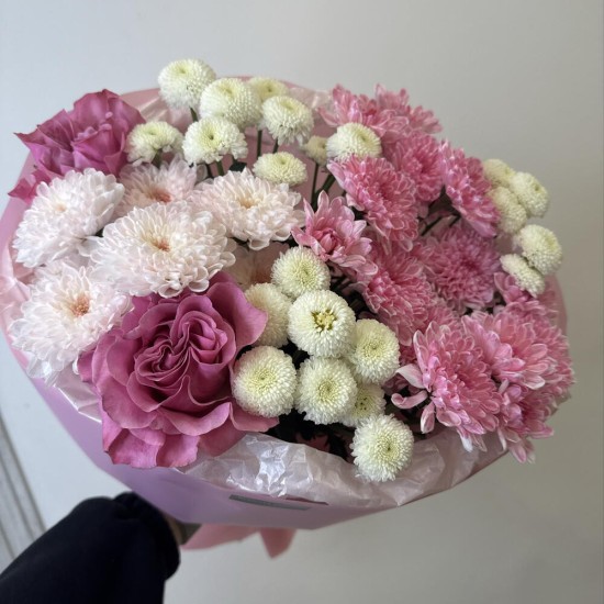 малиновый букет bloom room хризантема роза