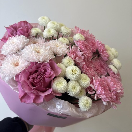 малиновый букет bloom room хризантема роза