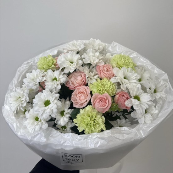 дофаминовый букет bloom room ромашка,роза,диантус